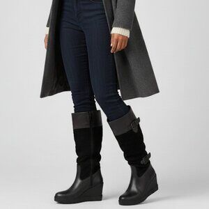 COUGAR Leather Suede Tall Wedge Heel Black Boots Fall Winter Size 7